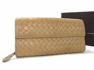 1円 BOTTEGA VENETA ボッテガヴェネタ イントレチャート レザー 二つ折り 長財布 ウォレット 札入れ 小銭入れ ブラウン系 AX6690