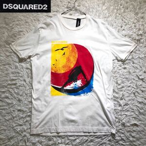 DSQUARED2 ディースクエアード　プリントTシャツ　半袖　XL 大きいサイズ　ホワイト　コットン　黒タグ　イタリア　メンズ　