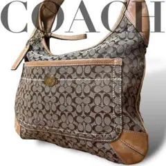 COACH　コーチ　ショルダーバッグ　シグネチャー　キャンバス　レザー　ベージュ