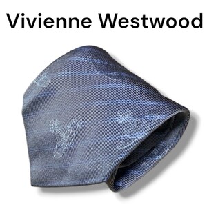 【1円スタート】Vivienne Westwood ヴィヴィアンウエストウッド ネクタイ イタリア製 シルク シルク100% グレー 総柄 ロゴ