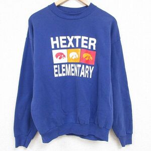 L/古着 リー Lee 長袖 スウェット メンズ 90s HEXTER ELEMENTARY クルーネック 紺 ネイビー 23nov01 中古 スエット トレーナー トップ