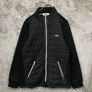 ◯ FILA フィラ スウェット トレーナー ナイロン切り替え サイズM ブラック 黒 メンズ トップス 最落なし （107）