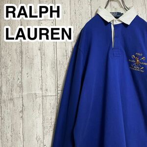 ☆送料無料☆ Ralph Lauren ラルフローレン 長袖ラガーシャツ M ブルー カラーポニー 24-19