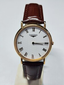 稼働品 ロンジン メンズ腕時計 白色ローマ数字文字盤 新品電池 LONGINES