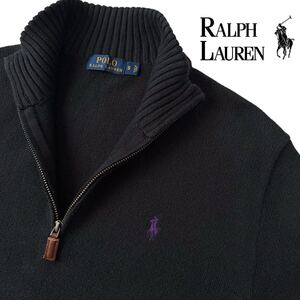 ラルフローレン RALPH LAUREN ハーフジップ ニット S (日本M) ブラック ハイネック セーター 黒