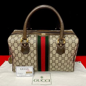 極美品 GUCCI グッチ オールドグッチ ヴィンテージ シェリーライン グッチプラス レザー ハンドバッグ ミニ ボストンバッグ ブラウン 07010