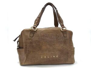 1円 CELINE セリーヌ レザー パンチング 馬車柄 トートバッグ ハンドバッグ ショルダー 肩掛け レディース ブラウン系 BI8269