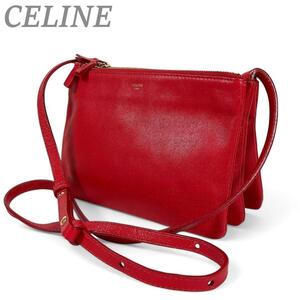 セリーヌ CELINE ショルダーバッグ トリオ スモール 斜め掛け レッド 赤 クロスボディ 可愛い シンプル 肩掛け 多用途 ポーチ サコッシュ