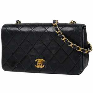 シャネル CHANEL マトラッセ シングルフラップ チェーン ショルダーバッグ ココマーク ターンロック レザー ブラック レディース 【中古】