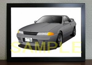 希望ナンバー NISSAN 日産 BNR32 GTR デジタルイラスト自動車アート A4 SKYLINE スカイライン