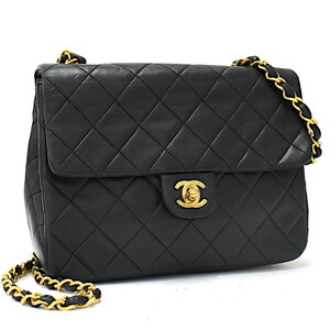 1円 ◎美品 CHANEL シャネル チェーンショルダーバッグ ミニマトラッセ ココマーク レザー ブラック ゴールド金具◎E.Dsgo.lA-15