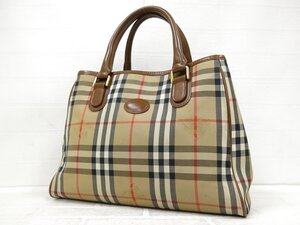 ◆美品◆BURBERRY バーバリー◆ノバチェック◆キャンバス カーフ レザー 本革◆トート バッグ◆ブラウン系 ゴールド金具◆腕掛け◆A9406