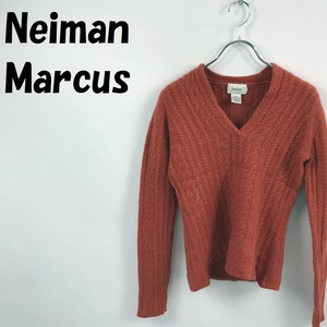 【人気】Neiman Marcus/ニーマン マーカス カシミヤ100％ Vネックニット セーター ケーブル編み オレンジ サイズM レディース/S3743