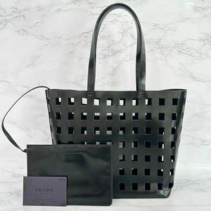 プラダ PRADA トートバッグ レザー パンチング ブラック ポーチ付き g00448