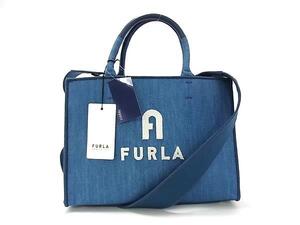 ■新品■未使用■ FURLA フルラ オポチュニティ キャンバス 2WAY ハンドバッグ トート ショルダー 斜め掛け ブルー系 FI1743