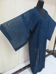 1円 良品 正絹 道行着 和装ロングコート 和服 紗 夏物 紺 無地 高級 単衣 身丈126cm 裄67cm【夢職】★★★