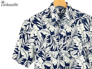 arohawaii86◆AH-5132 M【Paradise of Plants/ネイビー系】半袖シャツ/夏/ヴィンテージ/アロハシャツ/柄シャツ