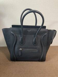 【中古品】CELINE ラゲージ マイクロショッパー ハンドバッグ トートバッグ レザー ブラック 金具 シルバー