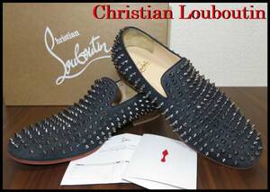 正規品 Christian Louboutin デニム ローラーボーイ 41 クリスチャンルブタン スタッズ ローファー ドレスシューズ 26.0cm メンズ 紺色