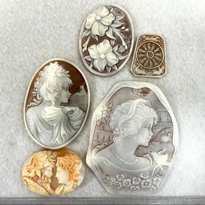 1円〜!!大判!!≪シェルカメオおまとめ約83g≫n 約415ct ルース 裸石 宝石 cameo shell 彫刻 アンティーク 貴婦人 ブローチ w4 48