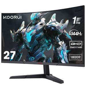 【中古】KOORUI ゲーミングモニター 27インチ 湾曲 曲面 QHD(2560x1440)/144Hz/1ms（MPRT）/Adpitive s