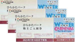 ひらかたパーク★入園券３枚＋ウインターカーニバル（雪あそび広場）入場券３枚〔貸靴券無し〕★ミニレター発送