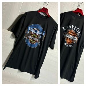 USA製 3D EMBLEM HARLEY-DAVIDSON ハーレーダビッドソン　ドライブチェーン　× イーグル　× 星条旗　 1980 ハーレー　Tシャツ　黒　XL