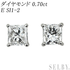 新品 Pt900 プリンセスカット ダイヤモンド ピアス 0.70ct E SI1-2