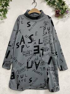 ★新品 裏シャギー 英字プリント チュニック M~L(GY)