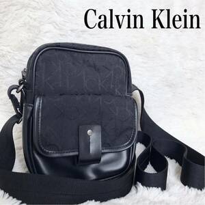 極美品 Calvin Klein モノグラム ボックス ショルダーバッグ レザー カルバンクライン クロスボディ