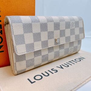 A442【外観極美品】LOUISVUITTON ルイヴィトン ダミエ アズールポルトフォイユサラ二つ折り長財布ウォレット N61735/MB3057 カード入れ×10