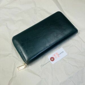 【浅草革具】メンズ 財布 長財布 ラウンドファスナー 牛革 ヌメ革 1円 ハンドメイド ロングウォレット 新品 未使用 緑　グリーン