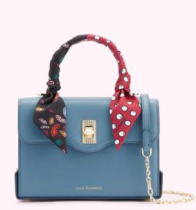 ★即決★ルルギネス　LULU GUINNESS TURNLOCK QUEENIE スカーフデザイン ターンロック バッグ 本革 店頭47500円 （AIR FORCE BLUE）