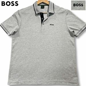 未使用級/L相当●現行タグ ヒューゴボス 半袖 ポロシャツ Tシャツ HUGO BOSS ストレッチ 鹿の子 ゴルフにも 胸元ロゴ刺繍 M表記 グレー