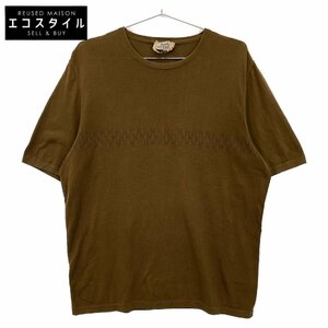 HERMES エルメス ブラウン HロゴパンチングTシャツ ブラウン L トップス コットン メンズ 中古