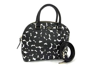 1円 ■美品■ kate spade ケイトスペード WKRU4677 PVC×レザー 2WAY ハンドバッグ ショルダー 斜め掛け ブラック系×ホワイト系 FH3321