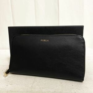 14★ 未使用 FURLA フルラ レザー 長財布 ロングウォレット ラウンドジップ ブラック レディース