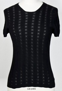 05P CHANEL rib sweater black size 40 シャネル P25430V01807 ココマーク ストライプ リブ 半袖 ニット b8765