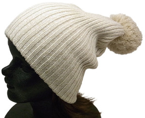 新品 ぼんぼんニット帽 ベージュX白 シンプル ニットキャップ ワッチ ぽんぽん 帽子 DIGZHAT フリーサイズ メンズ レディース