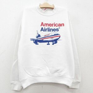 古着 ジャージーズ 長袖 スウェット キッズ ボーイズ 子供服 90s アメリカン航空 飛行機 クルーネック 白 ホワイト spe 23sep26 2OF