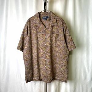 90s Polo by Ralph Lauren ループカラー シャツ XL 総柄 CALDWELL オープンカラー コットン ポロ ラルフローレン 80s オールド ビンテージ