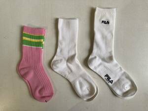 くつした 3足 セット 未使用 白 ピンク ソックス White & Pink Socks 3pairs FILA