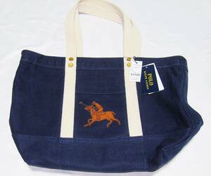 新品 ポロ ラルフローレン 国内正規店品 POLO RALPH LAUREN キャンバス ミディアム トートバッグ レザーポニー 紺