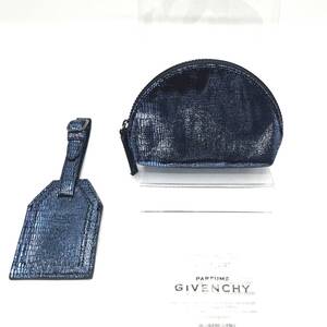 【未使用品】GIVENCHY ジバンシー ラウンド ポーチ ブルー×ブラック ネームタグ付き 小物入れ