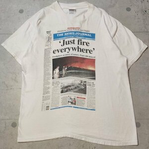 ◆1円スタート◆ 90s Hanes　ヘインズ　THE NEWS JOURNAL　Just fire everywhere ヴィンテージTシャツ　Lサイズ