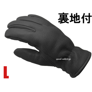 CHURCHILL GLOVE 裏地付 BLACK L/チャーチルグローブ黒シンサレート100g裏地付バイク用定番手袋レザーグローブ鹿革本革本皮防寒thinsulate