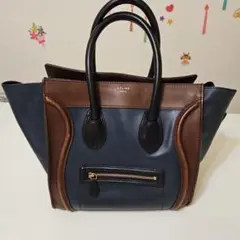 CÉLINE ハンドバッグ ネイビー ブラウン