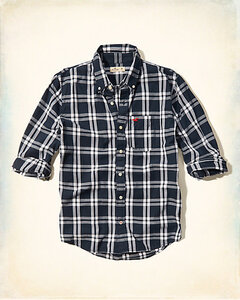 * 1点のみ * 新品 ホリスター 長袖シャツ Hollister Plaid Poplin Shirt HCO M / Navy *