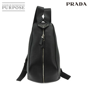 新品同様 プラダ PRADA 三角 バックパック リュックサック レザー ネロ ブラック 2VZ099 シルバー 金具 Backpack 90224741