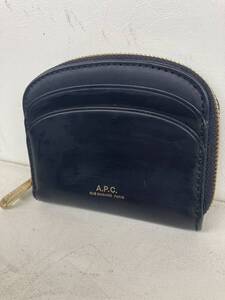 即決 A.P.C アーペーセー COMPACT DEMI-LUNE MINI カウハイドレザー ハーフムーン コインケース コンパクトウォレット カードケース 黒金